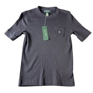 Lauren Ralph Lauren Shirt Womens Small Black Lake Powell High Ribbed Pocket Tee
